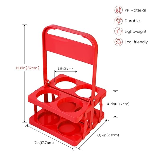 Bodaon 4 Cup Drink Carrier with Handle, Plastic Cup Carriers for Drinks, Drink Holder for Car, GrubHub/Eats Doordash Accessories, Portable Foldable Reusable Mobile, Use for Food Delivery Bag, Red