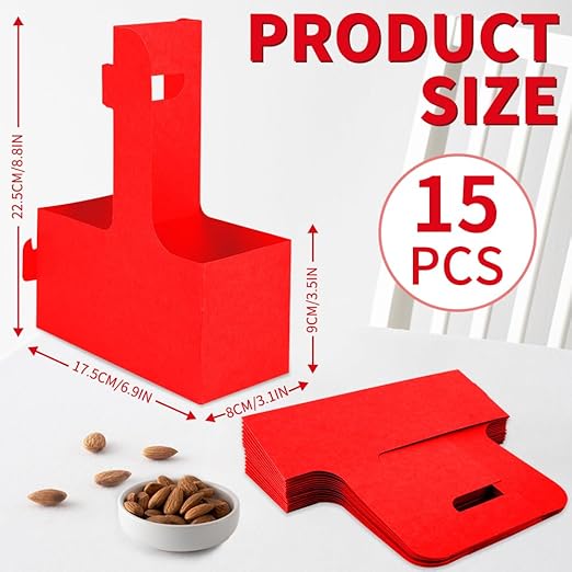 Bodaon 2 Cup Drink Carrier with Handle, 15 Pcs Cardboard Cup Holders, Disposable Drink Carriers for Delivery, Kraft Paper Coffee Cup Holder to Go, Take Out Cup Carriers for Hot/Cold Drinks