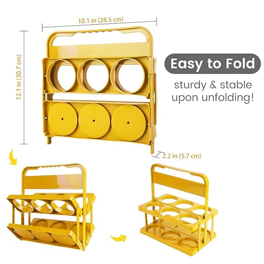 Bodaon 6 Cup Drink Carrier with Handle, Plastic Cup Holders for GrubHub/Doordash Delivery, Reusable Foldable Car Drink Caddy, Leakproof Food Delivery Accessories, 360° Secure Grip, Yellow