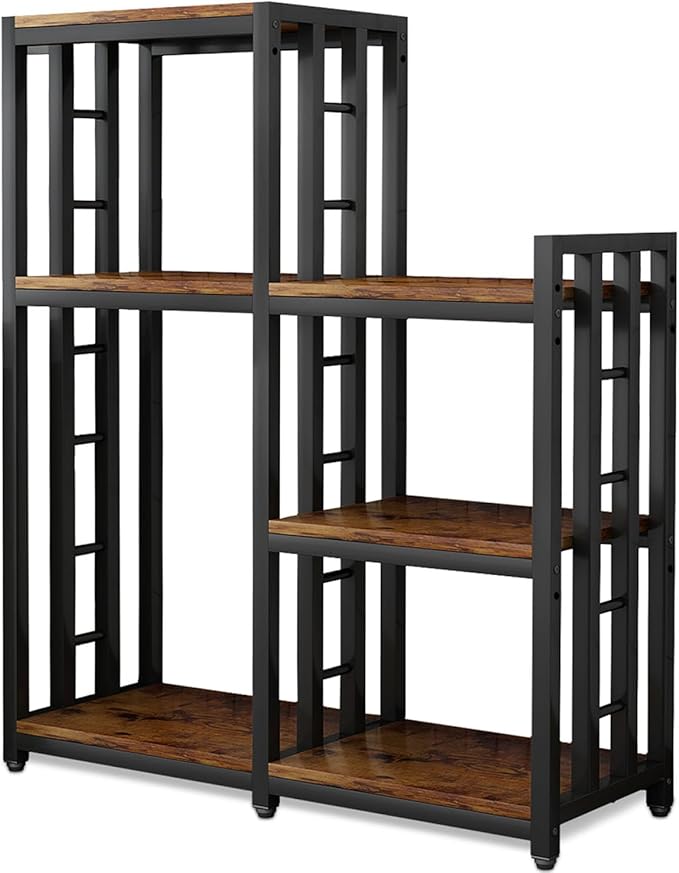 BRIGHTSHOW Kitchen Storage Shelf Bakers Rack, 6-Tier Coffee Bar Table, Kitchen Microwave & Mini Fridge Stand Shelves for Spices, Pots and Pans (52 x 40 x 17.5inch) (Tiger Brown)
