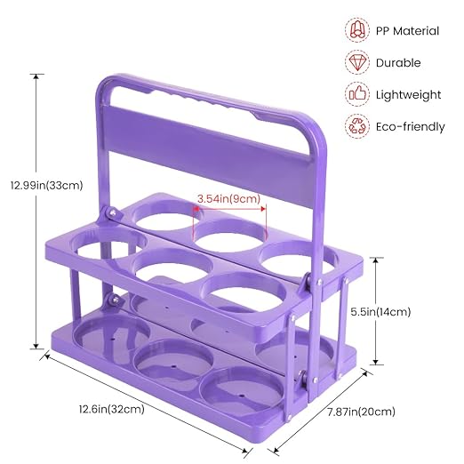 Bodaon 6 Cup Drink Carrier with Handle, Plastic Cup Holders for GrubHub/Doordash Delivery, Reusable Foldable Car Drink Caddy, Leakproof Food Delivery Accessories, 360° Secure Grip, Lavender