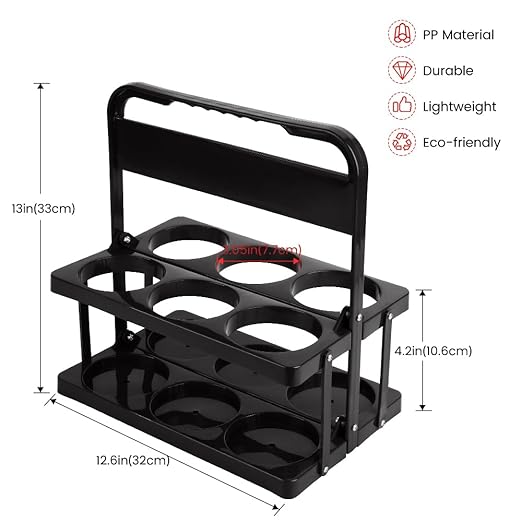 Bodaon 6 Cup Drink Carrier with Handle, Plastic Cup Carriers for Drinks, Drink Holder for Car, GrubHub/Eats Doordash Accessories, Portable Foldable Reusable Mobile, Use for Food Delivery Bag, Black