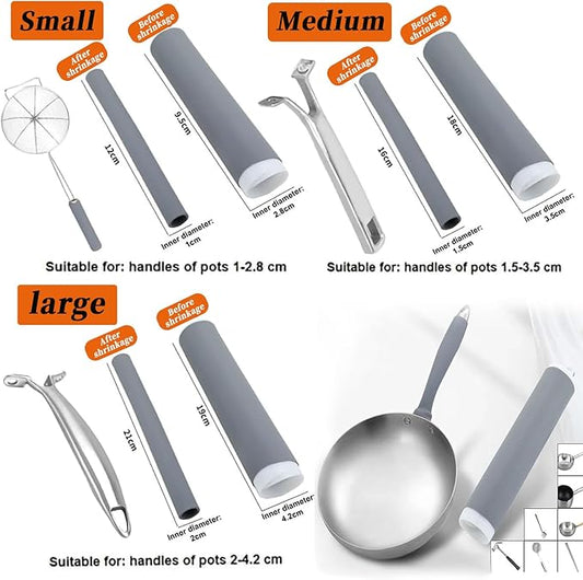 3 Pcs Silicone Pot Handle Cover Heat Resistant, Cast Iron Handle Cover Retractable Silicone Pot Handle Sleeve for Cast Iron Frying Pan Handle Holder (1.1 x 3.7 Inch, S), Gray