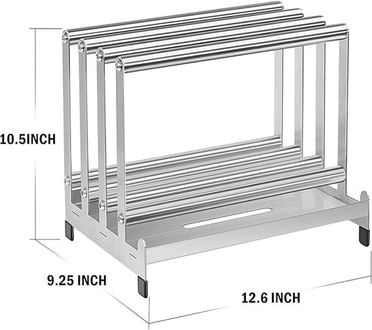Pizza Peel Rack Stainless Steel With Non-Slip Feet Pizza Turning Peel Pizza Paddle Holder Rack 4 Available Slots Organizing and Saving Space, No Pizza Oven Tools, silver