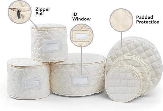 Covermates Keepsakes - Dish Storage Set - Padded Protection - ID Window - Stain Resistant - Machine Washable - China Storage, Cream