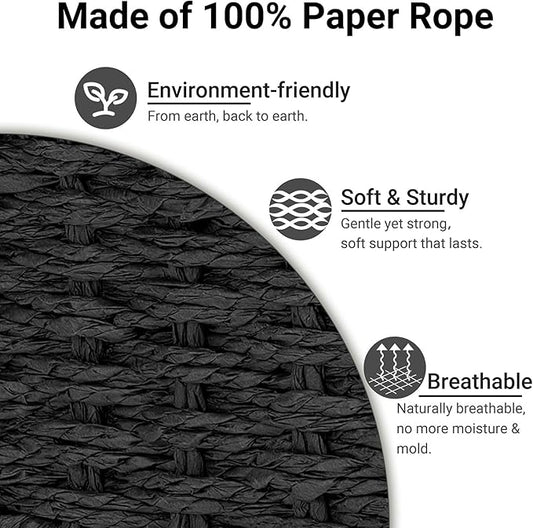 Wicker Baskets for Organizing,Pantry, Kitchen Counter with Handles, Handwoven Woven Storage Baskets for Fruit, Bread, Vegetable, Paper Storage Bins for Shelves, 3 Pack, Black