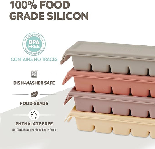 Silicone Freezer Trays with Lid,2ea 0.7oz 12 Cube-Leak Proof Silicone Freezer molds for Homemade Baby Food Breastmilk, Purees, Vegetables, Fruit, Baby Food Jars Ice Tray with Lid BPA Free Brown