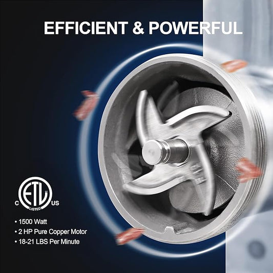 #32 Electric Commercial Meat Grinder Machine, 21 lbs Per Minute, 2 HP Heavy Duty Stainless Steel Meat grinder with sausage sufffer, Ideal for deer processing, Pet Food,Heavy Use