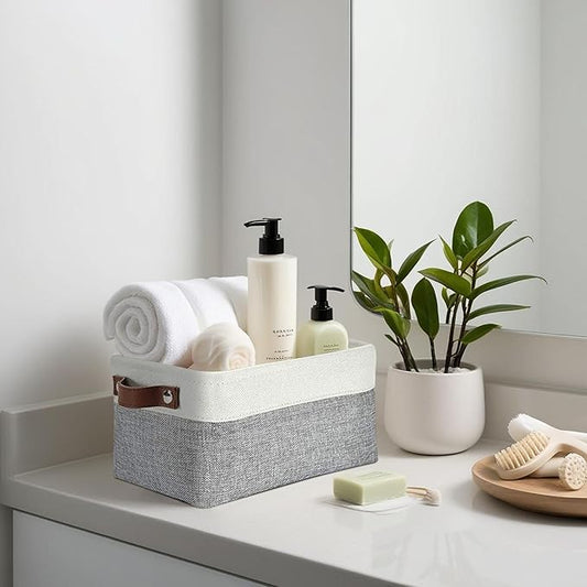 DECOMOMO Small Storage Basket, Closet Storage Bins, Baskets for Organizing Shelves (Grey & White, Small - 6 Pack)