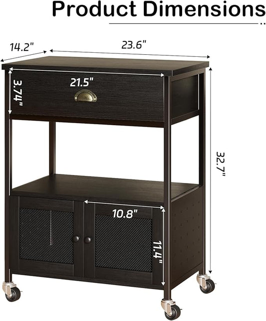 Coffee Cart Station with Storage Drawer, Small Microwave Stand with Storage Cabinet, Coffee Stand Station, Rolling Island Cart for Living Room, Dining Room, Kitchen, Black