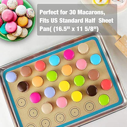Macaron Silicone Baking Mat - Set of 2 Non Stick Silicon Macaroon Baking Sheet Cookie Liner(BPA Free/Reusable/Half Sheet),Perfect Cooking Kit for Macarons,Pastry,Cake and Bread Making (Blue)