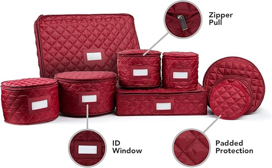 Covermates Keepsakes - Dish Storage Set - Padded Protection - ID Window - Stain Resistant - Machine Washable - China Storage, Red