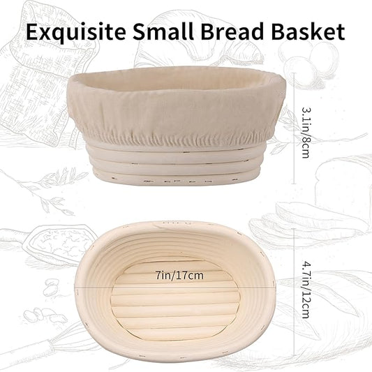 (6.7x4.7x3in) Mini Banneton Bread Proofing Basket Set of 6, Oval Sourdough Bread Basket with Liner Professional & Home Bread Baking Supplies (Small Oval)