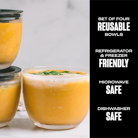 S'well 12oz Glass Prep Bowl Set of 4 for Easy Meal Prep, Black, Durable Tempered Glass, Nesting Design Compatible with 21.5oz S'well Eats Containers