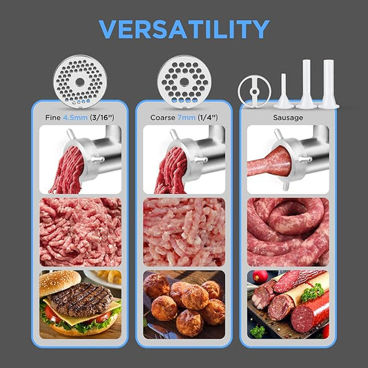 #5 Commercial Stainless Steel Electric Meat Grinder Machine, 240lbs/h, 0.4HP Heavy Duty Meat Grinder with Sausage Stuffer for deer processing, Pet Food, Heavy Use