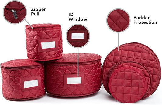 Covermates Keepsakes - Dish Storage Set - Padded Protection - ID Window - Stain Resistant - Machine Washable - China Storage, Red