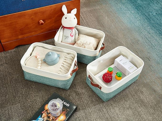 DECOMOMO Small Storage Basket, Closet Storage Bins, Baskets for Organizing Shelves (Teal & White, Small - 6 Pack)