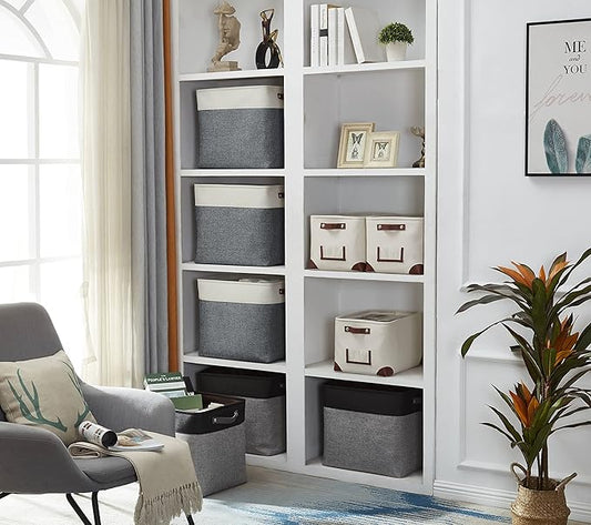 DECOMOMO Extra Large Storage Baskets 54.5L Fabric Storage Bins for Organizing Linen Closet, Toys, Nursery (Slate Grey and White, XXXL - 3 pack)