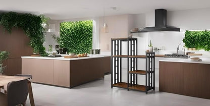 BRIGHTSHOW Kitchen Storage Shelf Bakers Rack, 6-Tier Coffee Bar Table, Kitchen Microwave & Mini Fridge Stand Shelves for Spices, Pots and Pans (52 x 40 x 17.5inch) (Brown no Wheels)