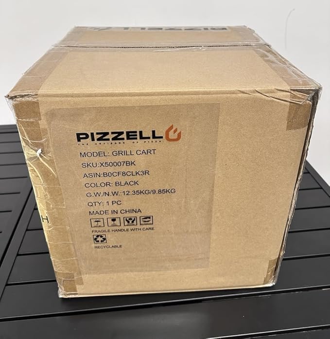 Garden Cart 2 Layers Grill Cart for Outdoor Foldable Shelf Worktable Outside Kitchen Pizza Oven Stand Trolley with Handle, Wheels, and Hooks