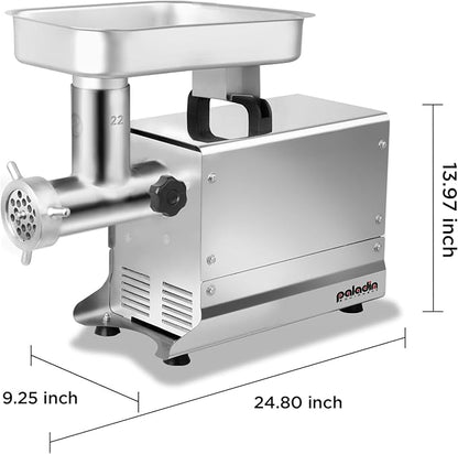 #22 Commercial Electric Meat Grinder Machine, 550lbs/h, 1HP Stainless Steel Meat Grinder Heavy Duty with Sausage Stuffer for deer processing, Pet Food, Heavy Use