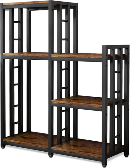 BRIGHTSHOW Kitchen Storage Shelf Bakers Rack, 6-Tier Coffee Bar Table, Kitchen Microwave & Mini Fridge Stand Shelves for Spices, Pots and Pans (52 x 40 x 17.5inch) (Brown no Wheels)