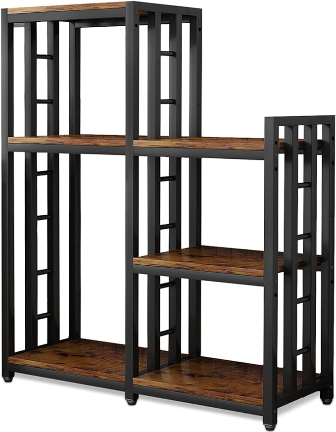 BRIGHTSHOW Kitchen Storage Shelf Bakers Rack, 6-Tier Coffee Bar Table, Kitchen Microwave & Mini Fridge Stand Shelves for Spices, Pots and Pans (52 x 40 x 17.5inch) (Tiger Brown)