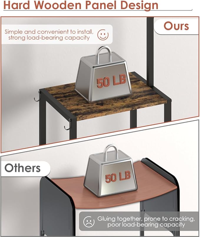 Mocomax 3-Tier Pot and Pan Organizer Rack, Free Standing Cookware Storage Stand, Multifunctional Metal Corner Shelf Holds 50LB, Pan Pot Lid Tower Holder with 8 Hooks for Kitchen Pantry and Home, Black