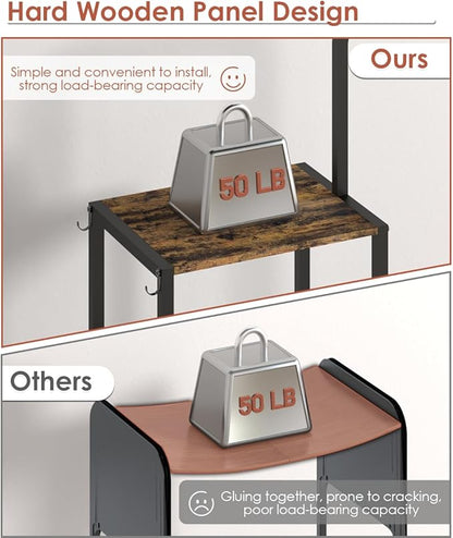 Mocomax 3-Tier Pot and Pan Organizer Rack, Free Standing Cookware Storage Stand, Multifunctional Metal Corner Shelf Holds 50LB, Pan Pot Lid Tower Holder with 8 Hooks for Kitchen Pantry and Home, Black