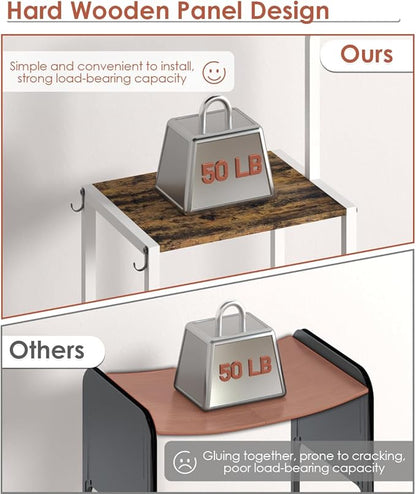 Mocomax 3-Tier Pot and Pan Organizer Rack, Free Standing Cookware Storage Stand, Multifunctional Metal Corner Shelf Holds 50LB, Pan Pot Lid Tower Holder with 8 Hooks for Kitchen Pantry and Home, White