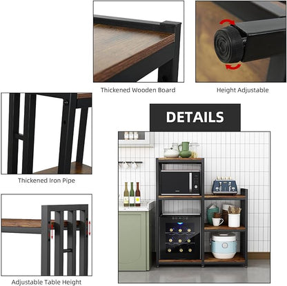 BRIGHTSHOW Kitchen Storage Shelf Bakers Rack, 6-Tier Coffee Bar Table, Kitchen Microwave & Mini Fridge Stand Shelves for Spices, Pots and Pans (52 x 40 x 17.5inch) (Tiger Brown)