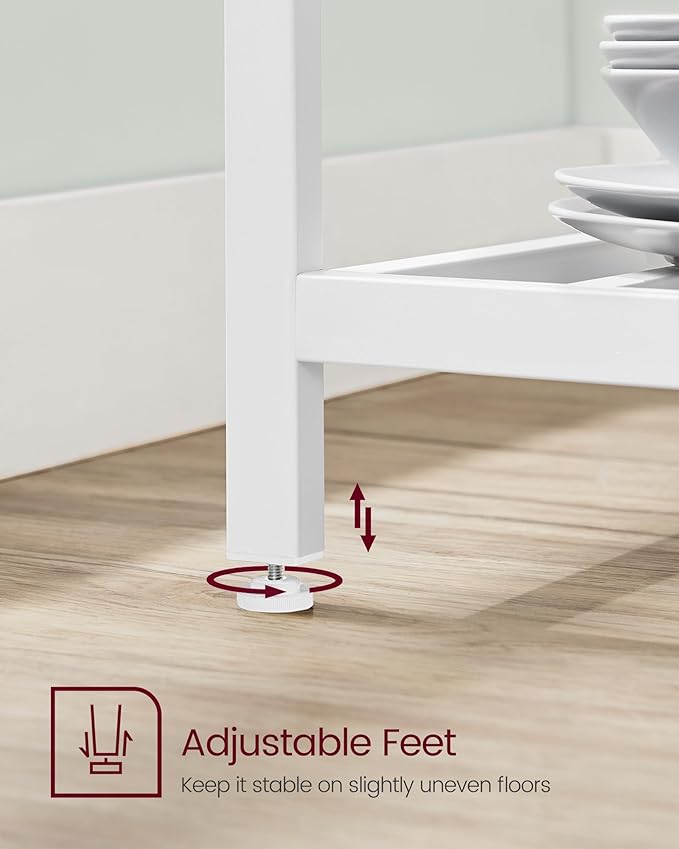 VASAGLE Kitchen Island with 3 Shelves, 39.4 Inches Width Kitchen Shelf with Large Worktop, Stable Steel Structure, Industrial, Easy to Assemble, Oak Color and White UKKI005W09