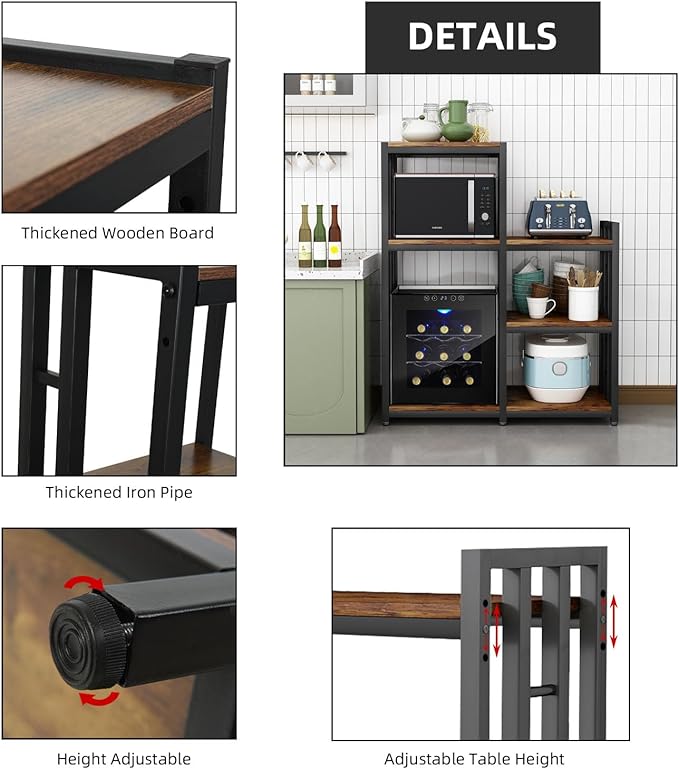 BRIGHTSHOW Kitchen Storage Shelf Bakers Rack, 6-Tier Coffee Bar Table, Kitchen Microwave & Mini Fridge Stand Shelves for Spices, Pots and Pans (52 x 40 x 17.5inch) (Tiger Brown)