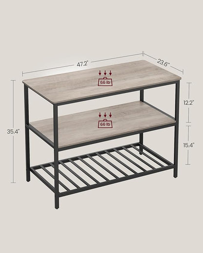 VASAGLE Kitchen Island with 3 Shelves, 47.2 Inches Width Kitchen Shelf with Large Worktop, Stable Steel Structure, Industrial, Easy to Assemble, Greige and Black UKKI001B02