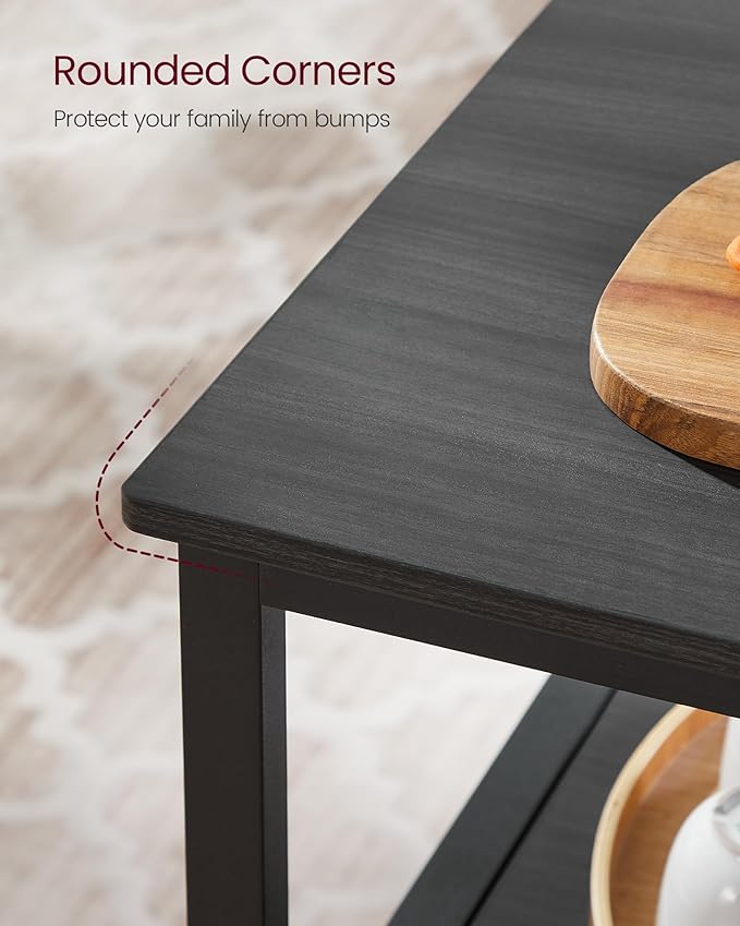 VASAGLE Kitchen Island with 3 Shelves, 39.4 Inches Width Kitchen Shelf with Large Worktop, Stable Steel Structure, Industrial, Easy to Assemble, Ebonised Oak and Black UKKI005B42