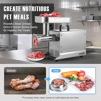 #22 Commercial Electric Meat Grinder Machine, 550lbs/h, 1HP Stainless Steel Meat Grinder Heavy Duty with Sausage Stuffer for deer processing, Pet Food, Heavy Use
