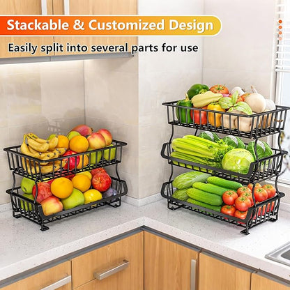 3-Tier Rolling Pantry Organizers and Storage Cart with Wheels – Stackable Wire Snack Cart for Kitchen, Pantry Shelves and Storage Rack for Fruit, Vegetables, Onion, Potato, 1 Pcs