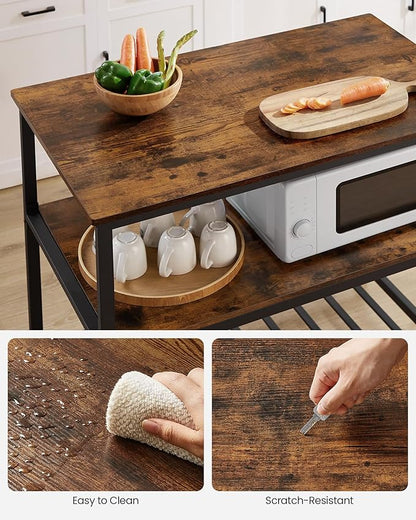 VASAGLE Kitchen Island with 3 Shelves, 39.4 Inches Width Kitchen Shelf with Large Worktop, Stable Steel Structure, Industrial, Easy to Assemble, Rustic Brown and Black UKKI005B01