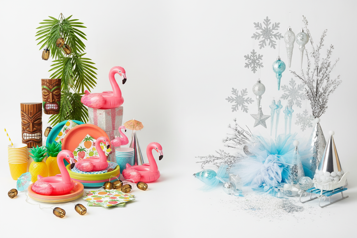 Seasonal & Themed Items: From tropical parties to winter wonderlands, we curate trending themes for every season. (make it real photo)